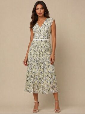 BOSS by Hugo Boss Damune Floral Pleated Midi Dress - NWOT - Size 8